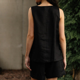 'Isla' Linen Women Top in Black