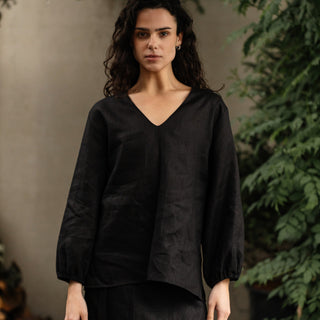 'Tulum' Linen Shirt in Black