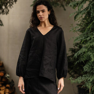 'Tulum' Linen Shirt in Black