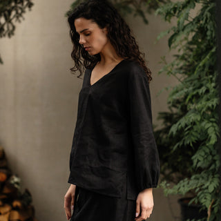 'Tulum' Linen Shirt in Black