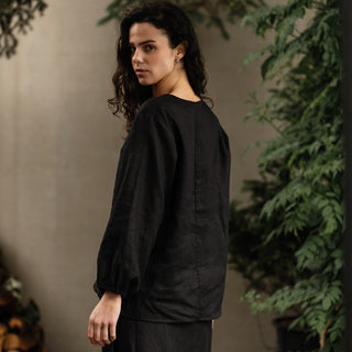 'Tulum' Linen Shirt in Black