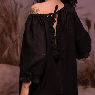 'Zeffir' Linen Midi Dress with Open Back in Black