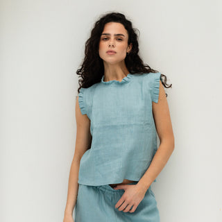 'Crete' Linen Summer Top in Cyan