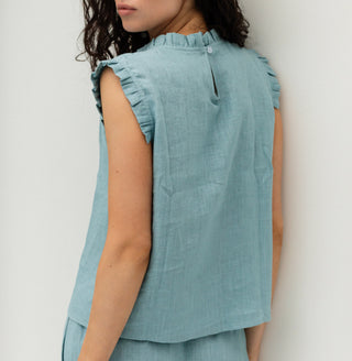 'Crete' Linen Summer Top in Cyan