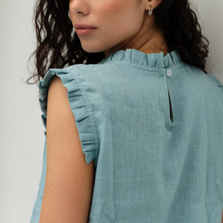 'Crete' Linen Summer Top in Cyan