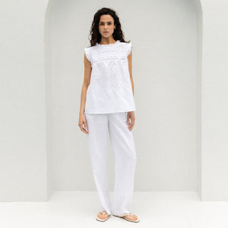 'June' Linen Straight Pants in White