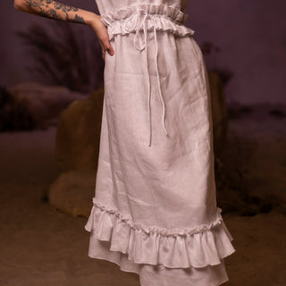 'Alexandra' Linen Midi Dress with Frills in White