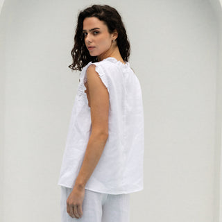 'Evora' Summer White Linen Top with Lace