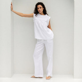 'June' Linen Straight Pants in White
