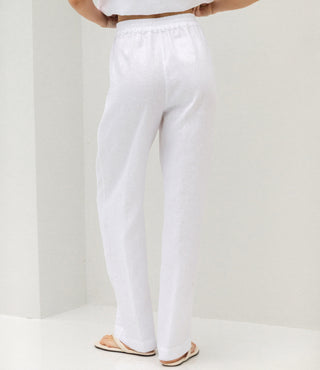 'June' Linen Straight Pants in White