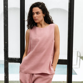 'Isla' Linen Women Top in Dusty Pink