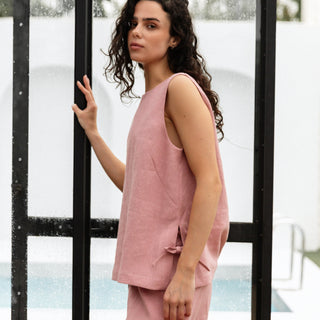 'Isla' Linen Women Top in Dusty Pink