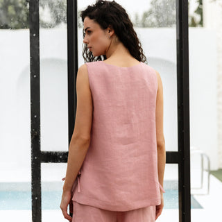 'Isla' Linen Women Top in Dusty Pink