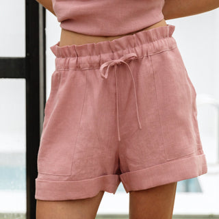 'September' Linen Paperbag Shorts in Dusty Pink