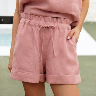 'September' Linen Paperbag Shorts in Dusty Pink