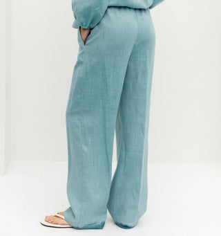 Linen cyan pants back view
