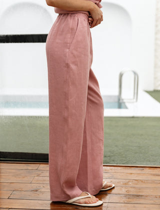 'June' Linen Straight Pants in Dusty Pink