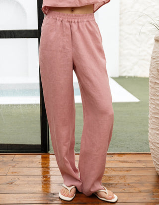 'June' Linen Straight Pants in Dusty Pink