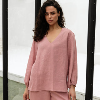 'Tulum' Linen Shirt in Dusty Pinnk