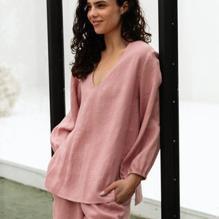 'Tulum' Linen Shirt in Dusty Pinnk