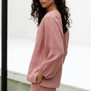 'Tulum' Linen Shirt in Dusty Pinnk