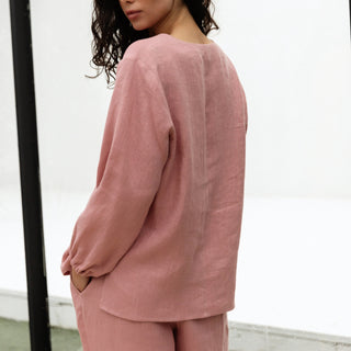 'Tulum' Linen Shirt in Dusty Pinnk
