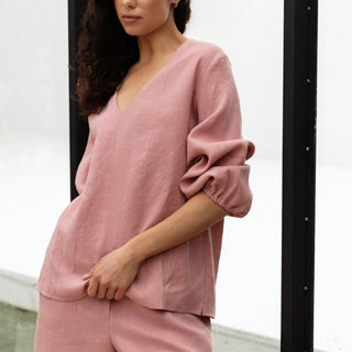 'Tulum' Linen Shirt in Dusty Pinnk