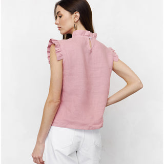 Back view dusty pink linen sleeveless top