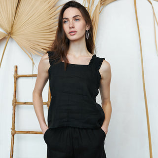 Black linen summer top