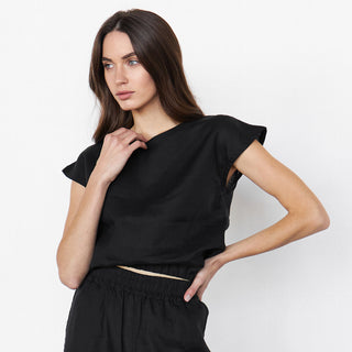 Black linen minimalist crop top