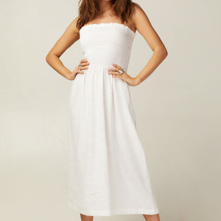 White linen strapless dress Marrakech