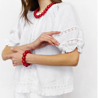 Balloon sleeve details white linen top