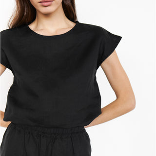 Black linen summer crop top