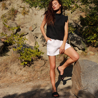 White natural linen shorts