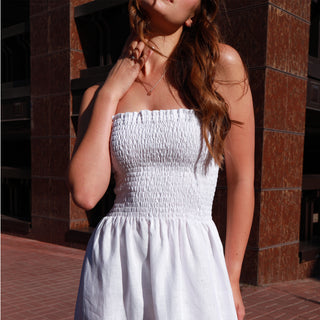 Tube details white linen midi dress