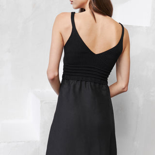 Back view linen midi dress with cotton knit dress