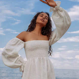 White lien off the shoulder summer dress