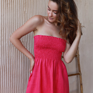 Details fuchsia linen tube dress