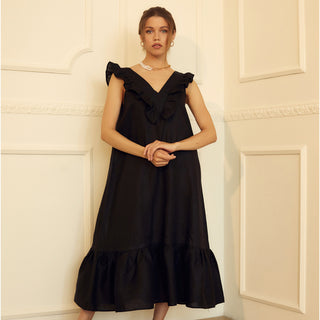 Black linen midi sundress