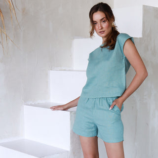 Linen cyan shorts