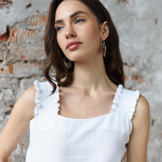 Ruffled straps details white linen top