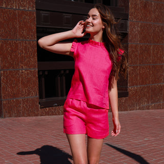 Linen summer top in fuchsia