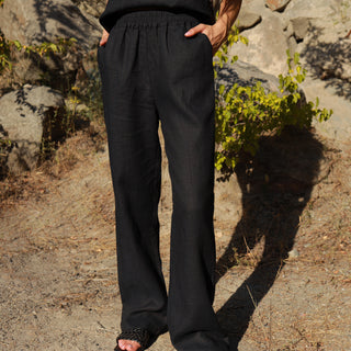 Straight black linen pants
