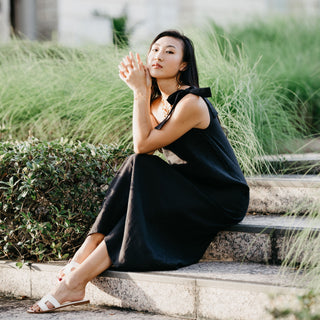 Linen black maxi dress in black