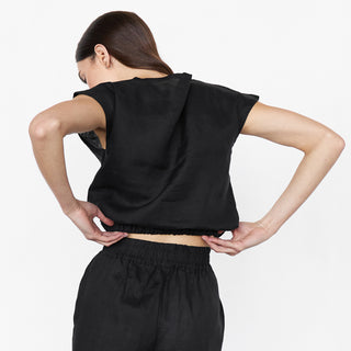 Back view black linen crop top
