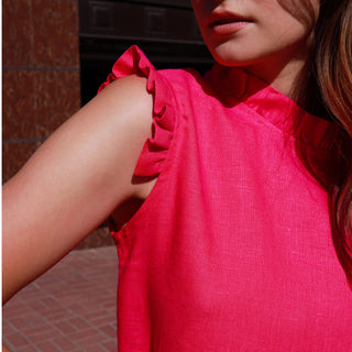 Frill details fuchsia linen top