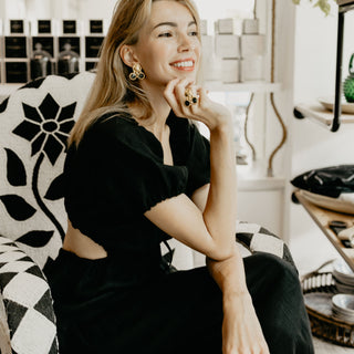Cut out details black midi dress