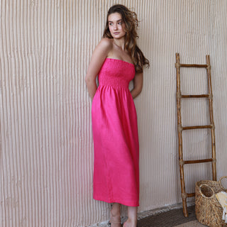 Linen tube dress in fuchsia