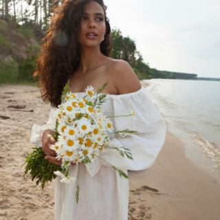 White linen off shoulder summer dress