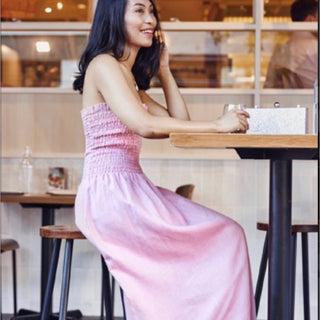 Dusty pink linen strapless dress